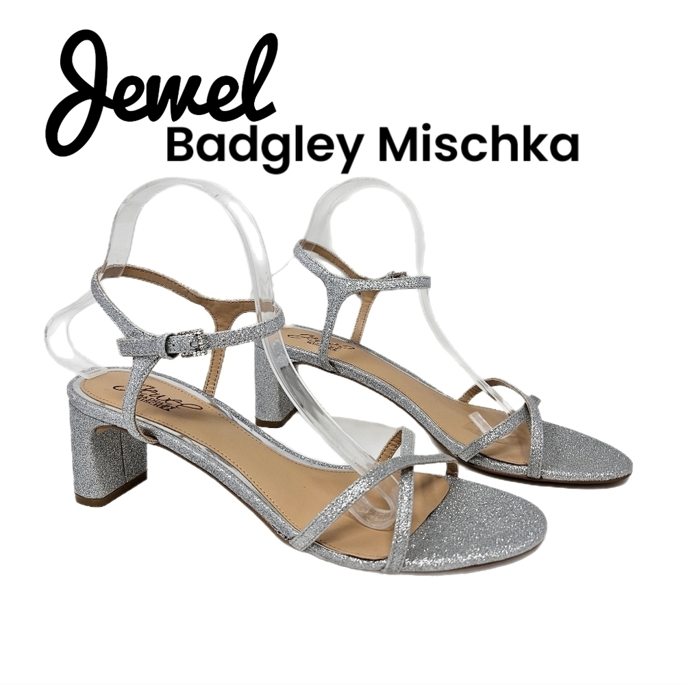 Jewel Badgley Mischka Omari Womens Silver Sparkle Sandel Sz 10 Wedding Black Tie